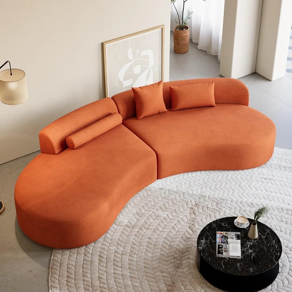 Modern Velvet Living Room Interior Curved Style chesterfiled Sofa Lounger 2-Pieces Sofa with Included Pillows (Brown)-picture-40