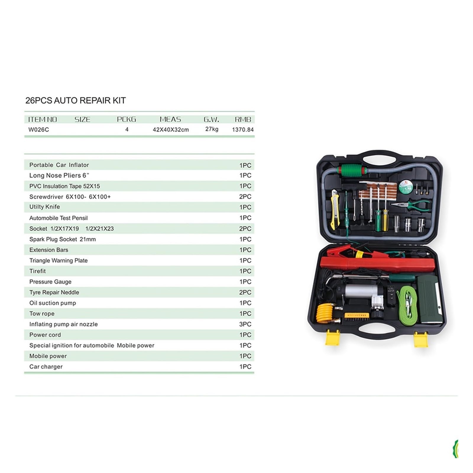26 Kit di Riparazione Auto Professionale Kit Completo di Attrezzi di Emergenza su Strada con Kit di Riparazione Auto for avviamento di Emergenza