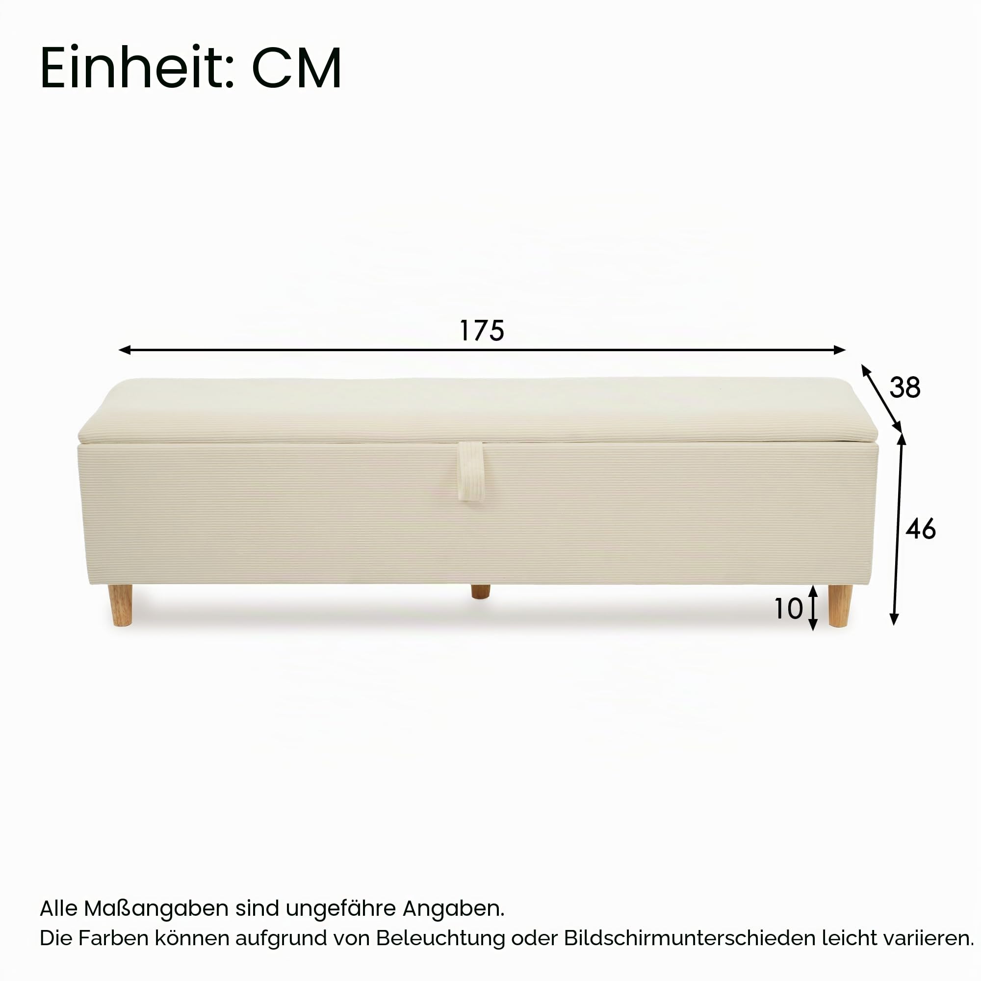 175 x 38 cm Sitzbank mit Stauraum, Bettbank, Polsterbank mit Hydraulischem Stauraum, Aufbewahrungsbox, Geeignet für Schlafzimmer, Wohnzimmer und Flur, Cord-Optik(Beige)