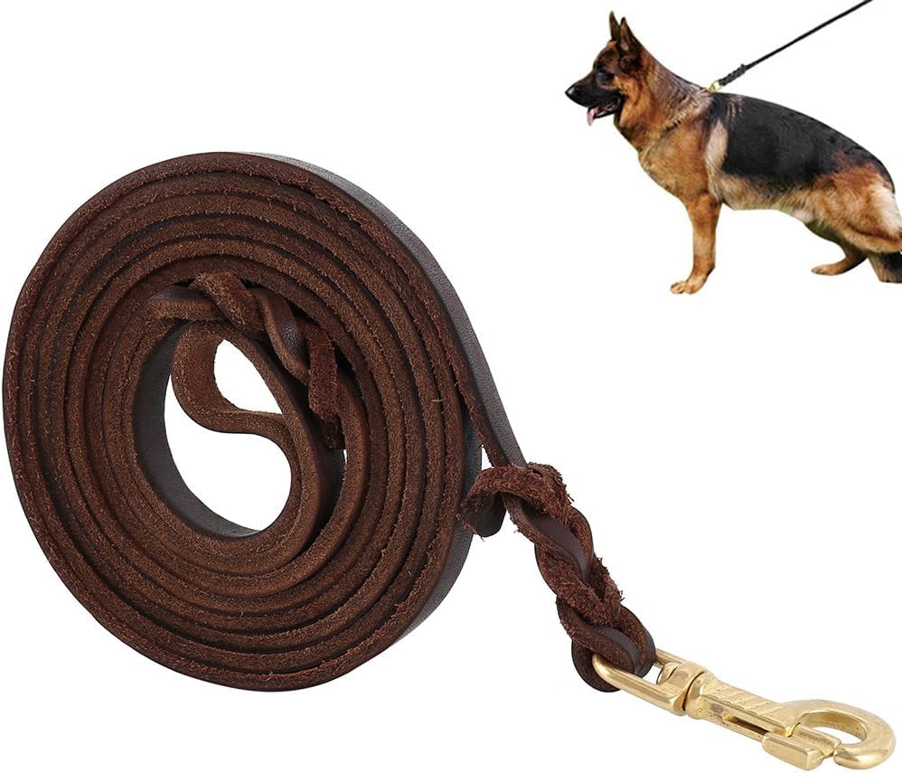 Gatphy Laisse pour Chien Longueur 2m / en Cuir Véritable Main Marron Tressé pour Chien ou Moyen Réglable d'Entraînement pour Petits Moyens Grands Chiens...