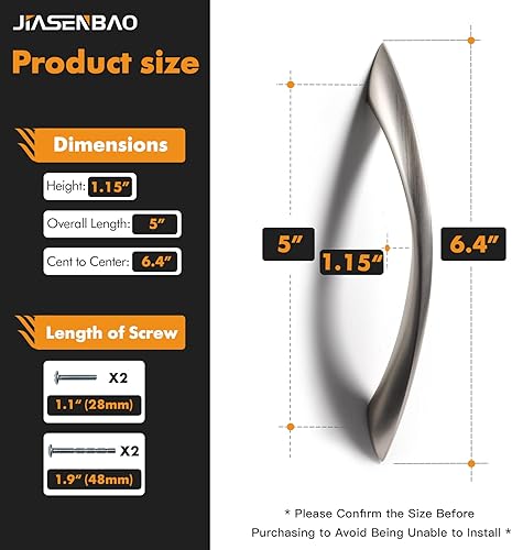 Miniatura 3 de JIASENBAO Paquete de 2 tiradores de gabinete de níquel cepillado de 5 pulgadas, manijas plateadas retorcidas con arco de 5 pulgadas, para cajón,