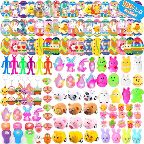 Fumogym 100PCS Unique & Colorful Prefilled Easter Eggs with Novelty Toys, Filling Treats, Easter Eggs Hunt, Basket Stuffers Fillers, Theme Party Favor, Classroom Prize by Fumogym - Used condition - US$33.38