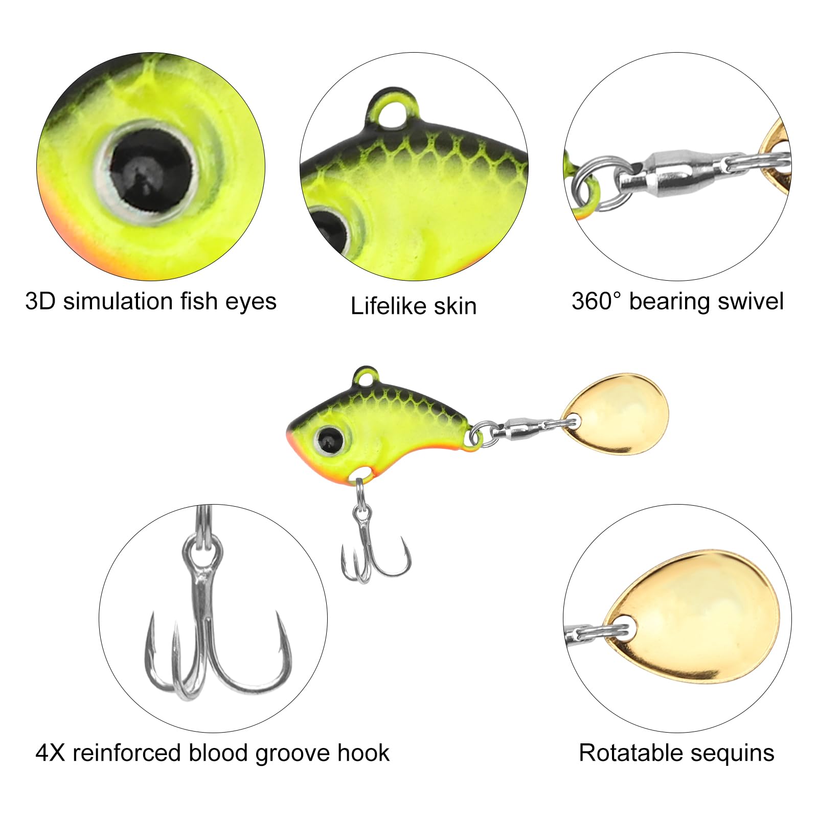 Set De 6 Leurres Spinnerbait – Boîte De Rangement Incluse – Hameçons Triples Tranchants – Pour Brochet, Perche, Truite, Sandre, Poisson Chat – Pêche En Eau Douce Et Mer