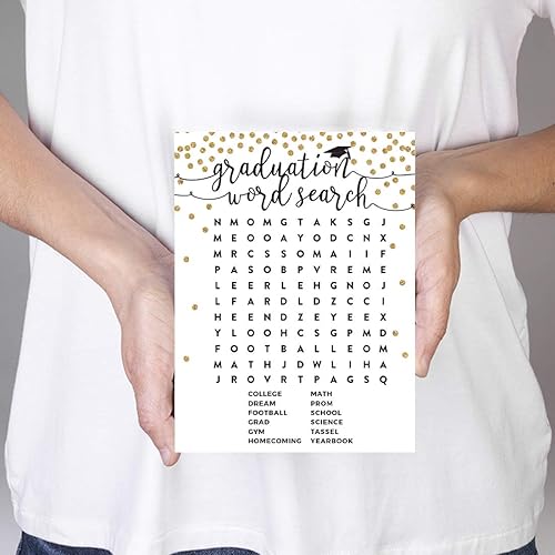 Miniatura 3 de Andaz Press Colección de fiesta de graduación con purpurina blanca y dorada, tarjetas de juego de graduación de búsqueda de palabras, paquete de 20