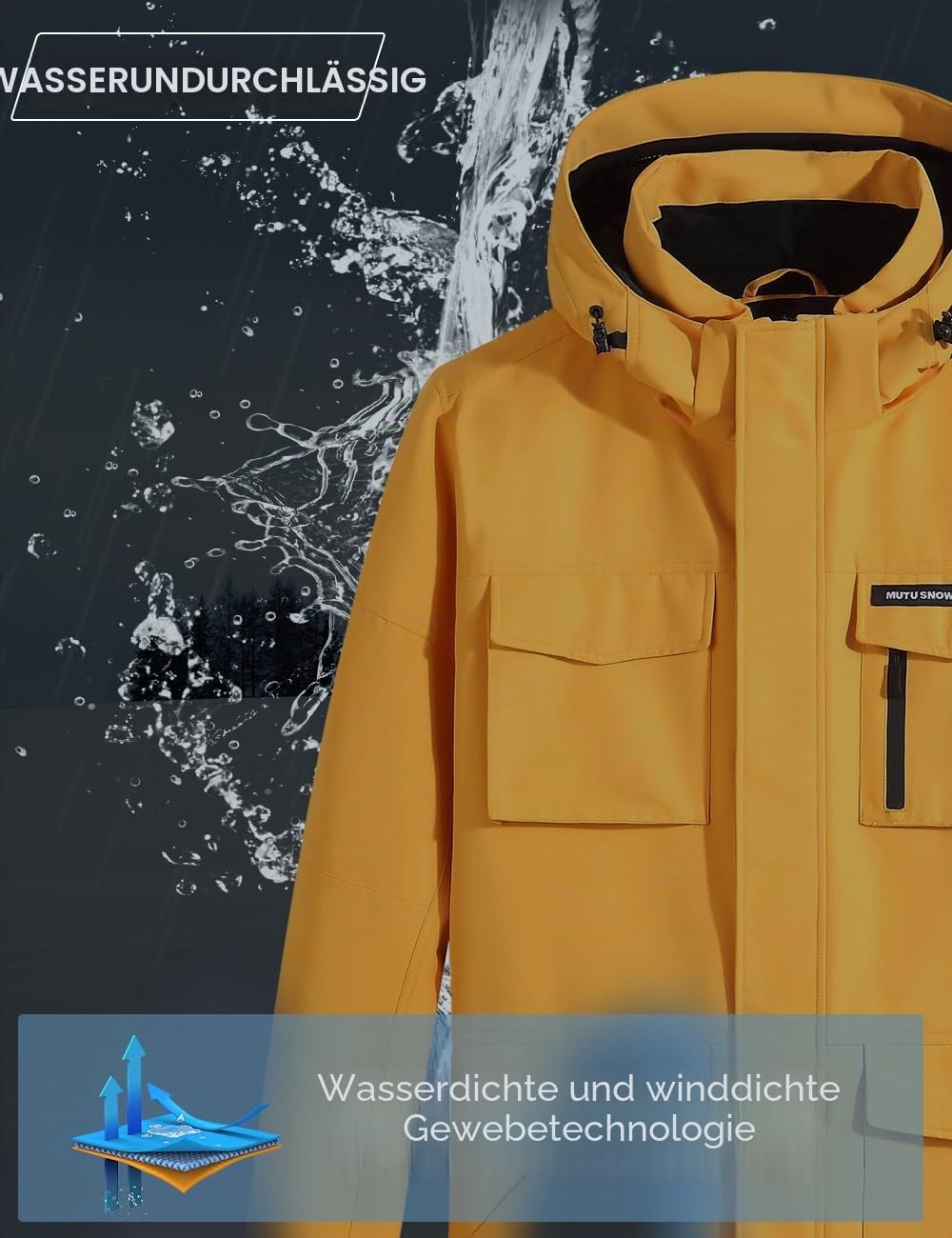 HOUZONIY Herren Skianzug Schneeanzug Atmungsaktiv Winddichte Schneehose Schneejacke mit Abnehmbare Kapuzen zum Skifahren Snowboarden Skisuit(Schwarz+Schwarz L)