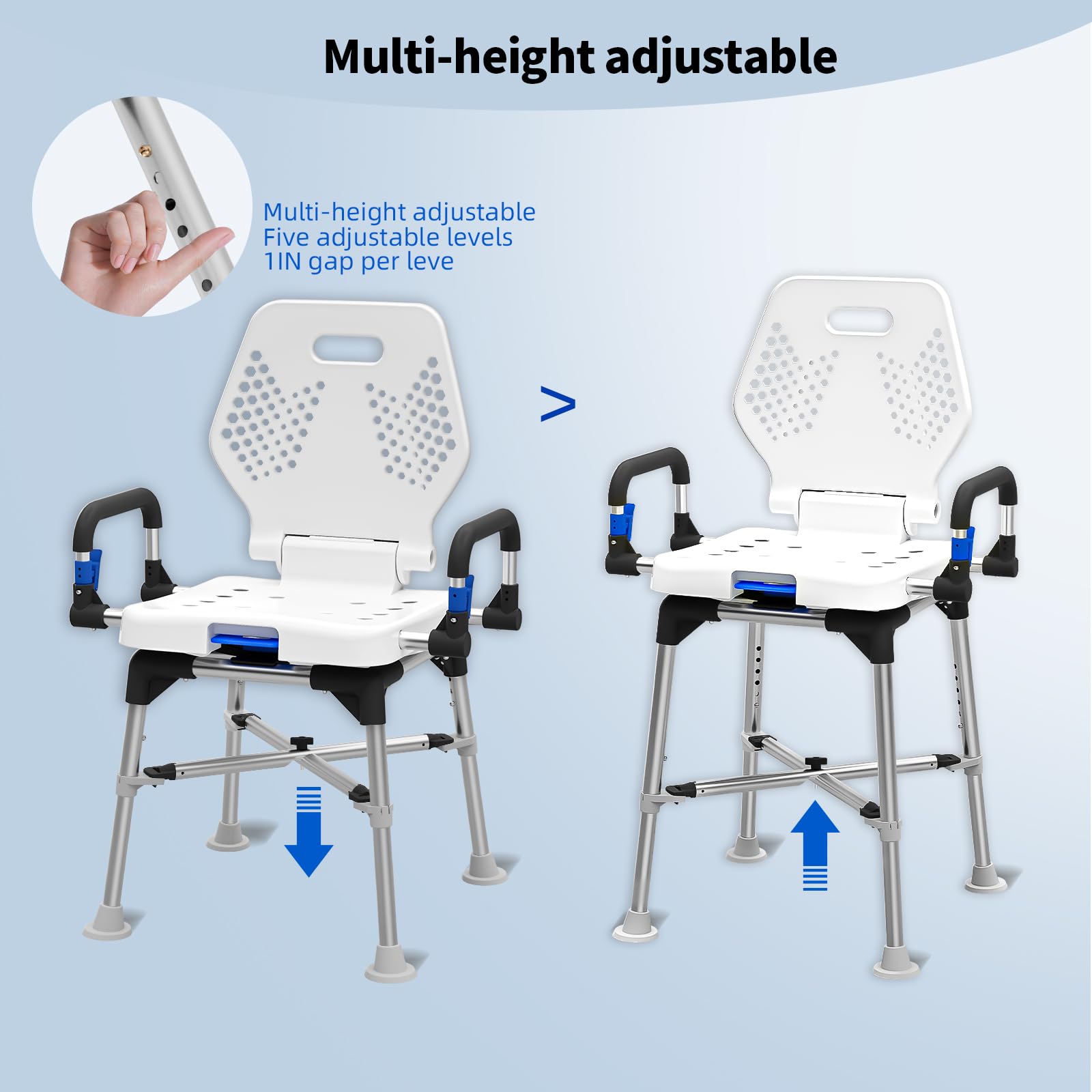 DrSuppor Silla de ducha giratoria de 360 grados, asiento de ducha ajustable con brazos giratorios para duchas o bañeras interiores, silla de ducha giratoria antideslizante para ancianos discapacitados