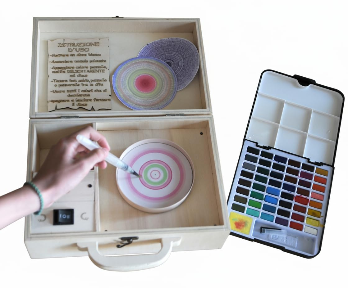 Generico Giracolore Gioco Educativo in Legno per Bambini 6+ Anni, Disco Rotante Elettrico Montessori USB e Batteria, Dischi da Colorare Personalizzabili, Gioco Sensoriale Creativo