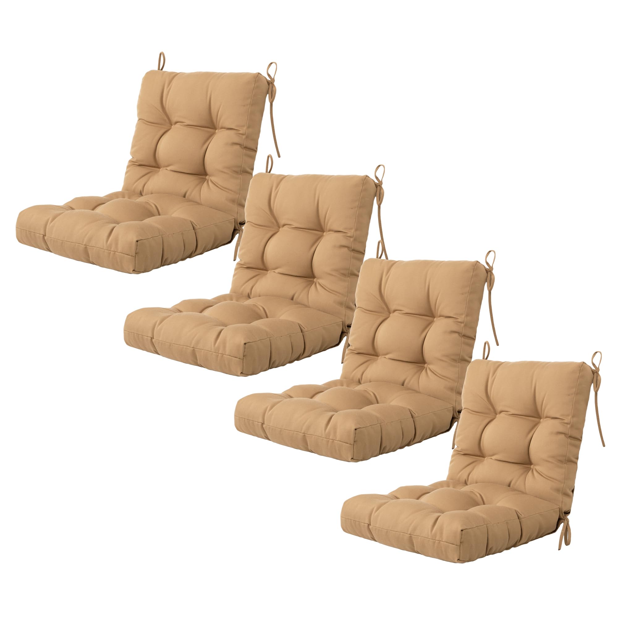 ARTPLAN Seat/Back Outdoor Chair Cushion,Set of 4 Patio Chair Cushion with Tie,Tufted Replacement for Patio Furniture,20x20x4 Inches,4 Count