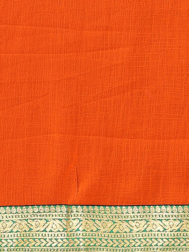 Image of Satrani Women's Woven Jari Border Chiffon Saree with Unstitched Blouse Piece( 
