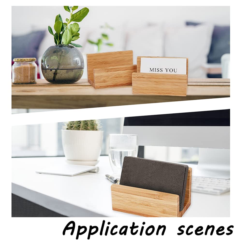 OLYCRAFT 4 Pièces Support de Carte de Visite en Bambou Naturel pour Organisateur de Bureau