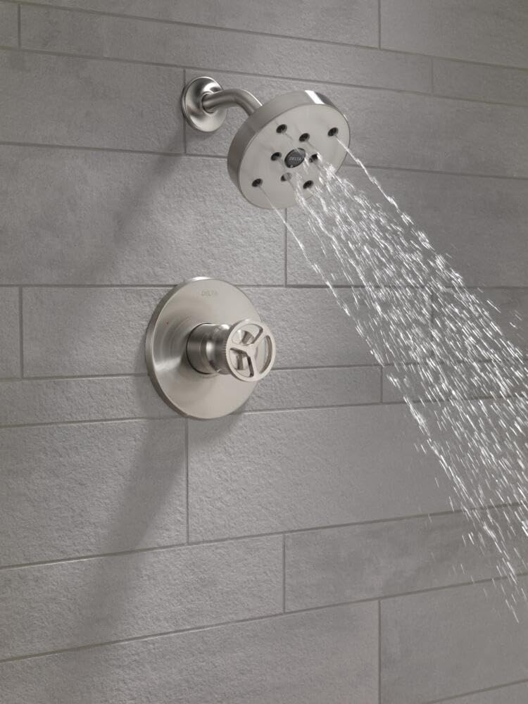 Delta Faucet Trinsic 14 Series Single Handle Brushed Nickel Shower Faucet with H2Okinetic Shower Head, Shower Faucet Set, Shower Trim Kit, Shower Fixtures, Stainless T14258-SS (Valve Not Included)