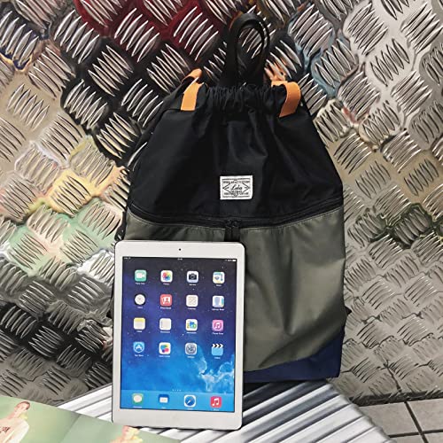 [SASI] ナップサック ジムサック スポーツバック 防水 巾着袋 リュック A4 大容量 ナイロン プールバッグ 軽量 スポーツ 肩紐が広い 部活用 修学旅行 遠足 登山 通学 男女兼用 収納便利 (ブラック/グレー/ブルー,30×44×14 cm) 5枚目