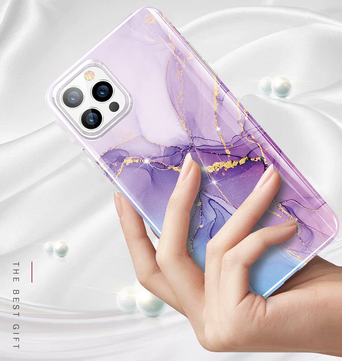 Luolnh Gold Glitter Sparkle Case Compatible With IPhone 13 Case Marble Design Shockproof Slim Soft Silicone TPU Bumper Cover Phone Case For IPhone 13 6.1 Inch 2021(White&Dark Blue