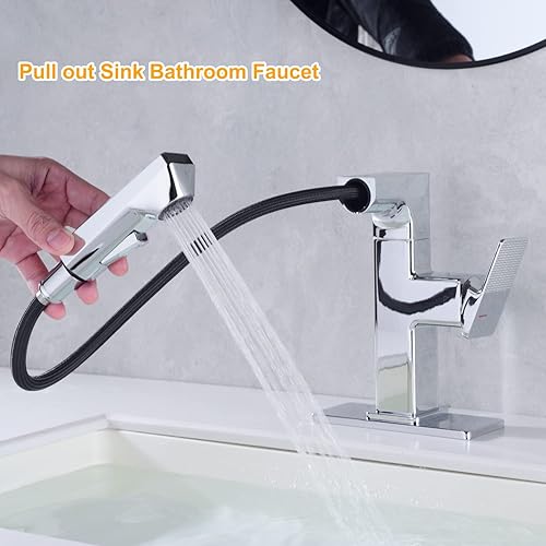 Miniatura 4 de Mekoly Grifo de lavabo de baño LED, grifo de baño cromado con rociador extraíble, pantalla digital de temperatura, una sola manija, grifos de