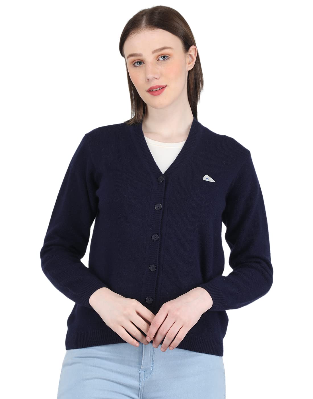 Monte CarloWomens Blend Wool Solid V Neck Cardigan, Black, 38