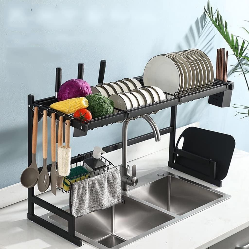 Kitchen Stainless Steel Drain Rack Countertop Floor Sink for Tableware and Chopsticks Black Sink Storage Knife Holder