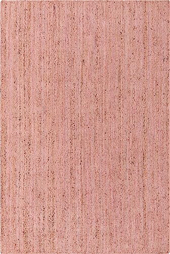 Image of Unique Loom Braided Jute Collection Area Rug - Dhaka (6' 1 inch x 9' Rectangle, Light Pink)