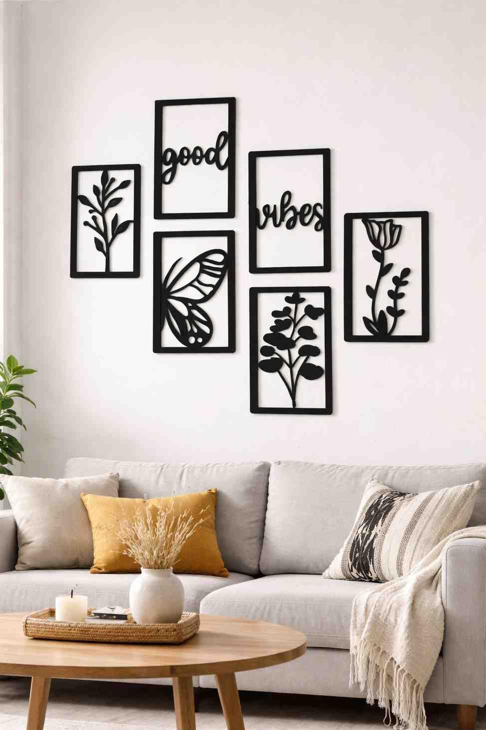 Goods Vibes Wall Plate for Home, Black Metal Wall Art Decor with Botanical and Floral Designs, 6 Piece Set-image-17