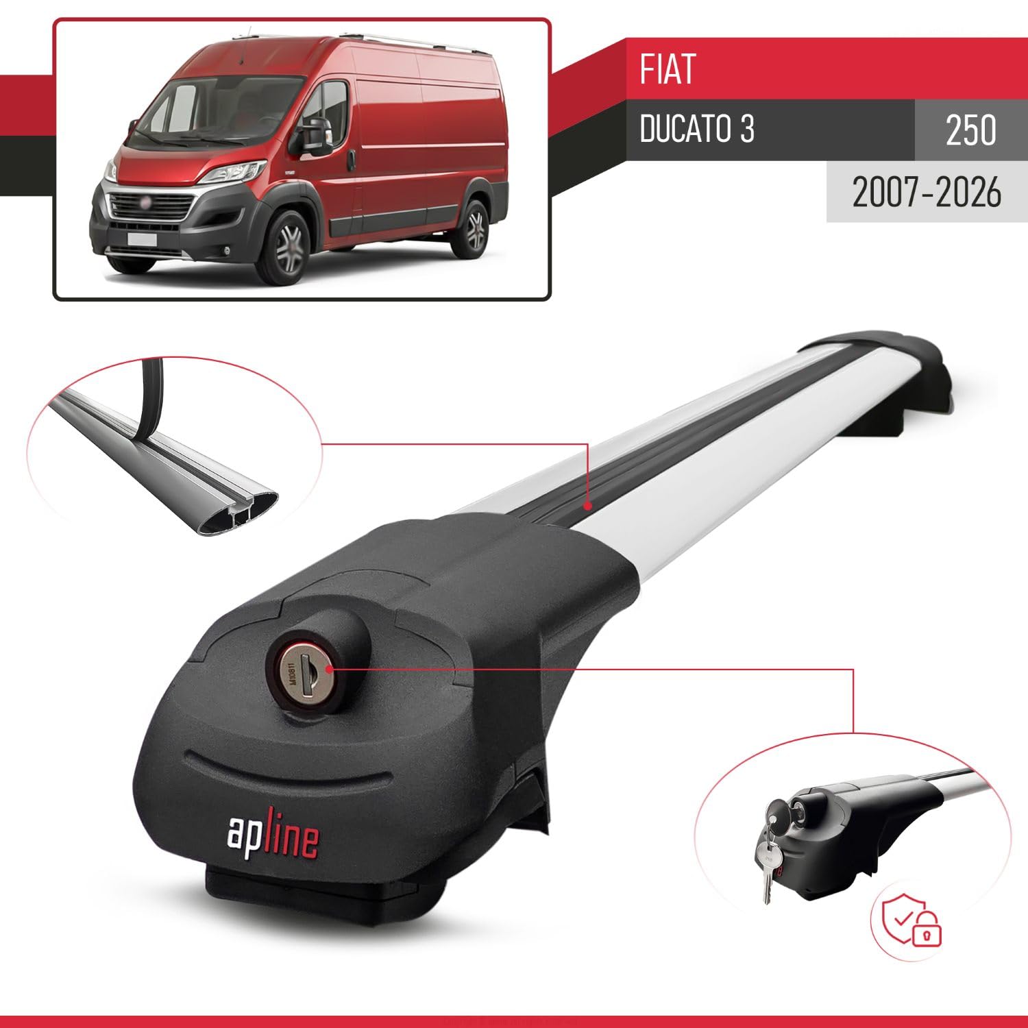 Kompatybilny z Fiat Ducato 3 (250) 2007-2026 ACE-1 Model Aluminiowe poprzeczki dachowe Szary 2 szt.