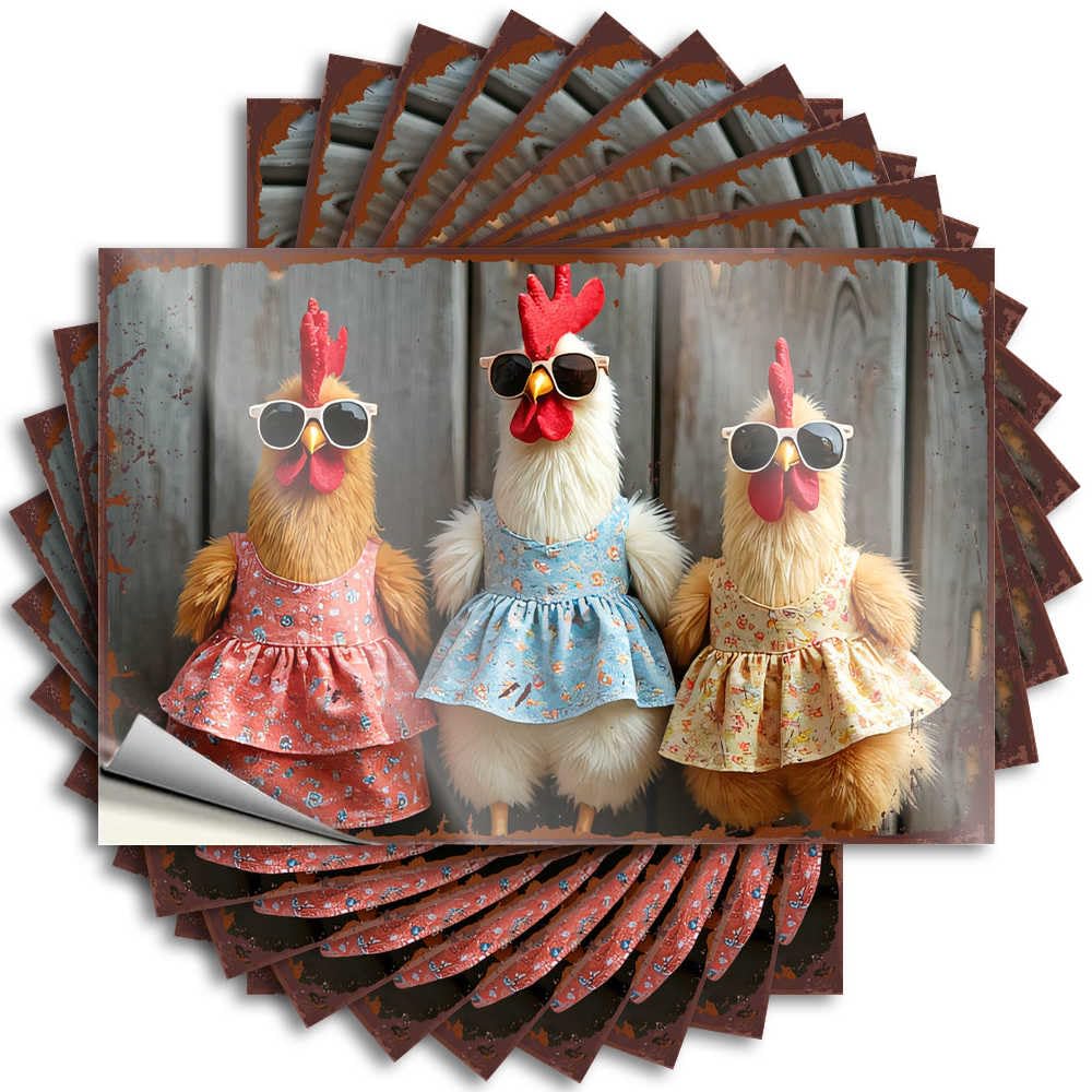 Funny Sticker Decorations for Room Vinyl Sticker | Chickens in Sunglasses: A Fashionable Farmhouse Trio Snarky for Alcohol Use(12X18CM)