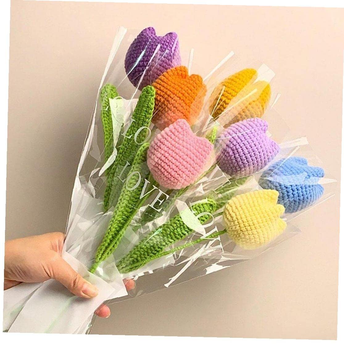 Amazon｜手編みニットフラワー カラー人工チューリップ花擬似かぎ針花
