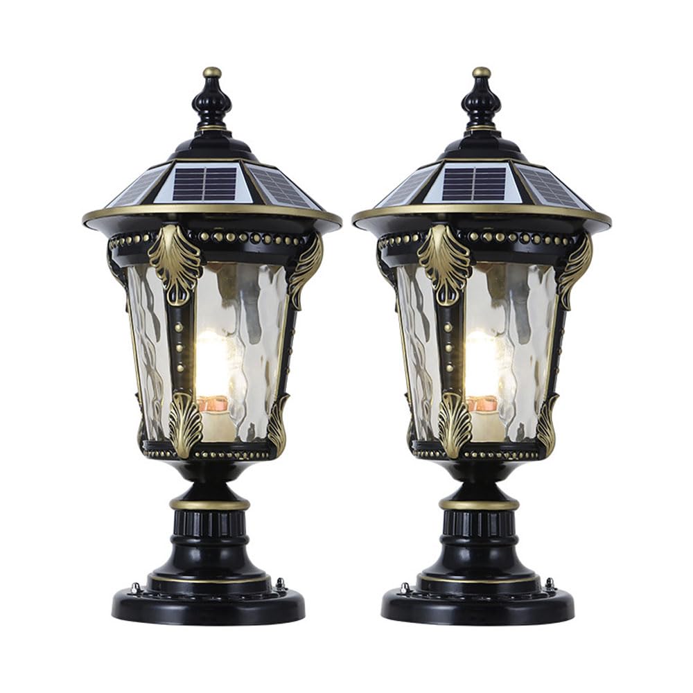 YVAMNAD Outdoor Solar Post Caps Lights 15.74In Solar Powered LED Column Caps Lamps Solar Lamp Post Light With Pier Mount Base Pillar Lamps Waterproof Fence Deck Caps Lights Outside Gate Stone Pillar L