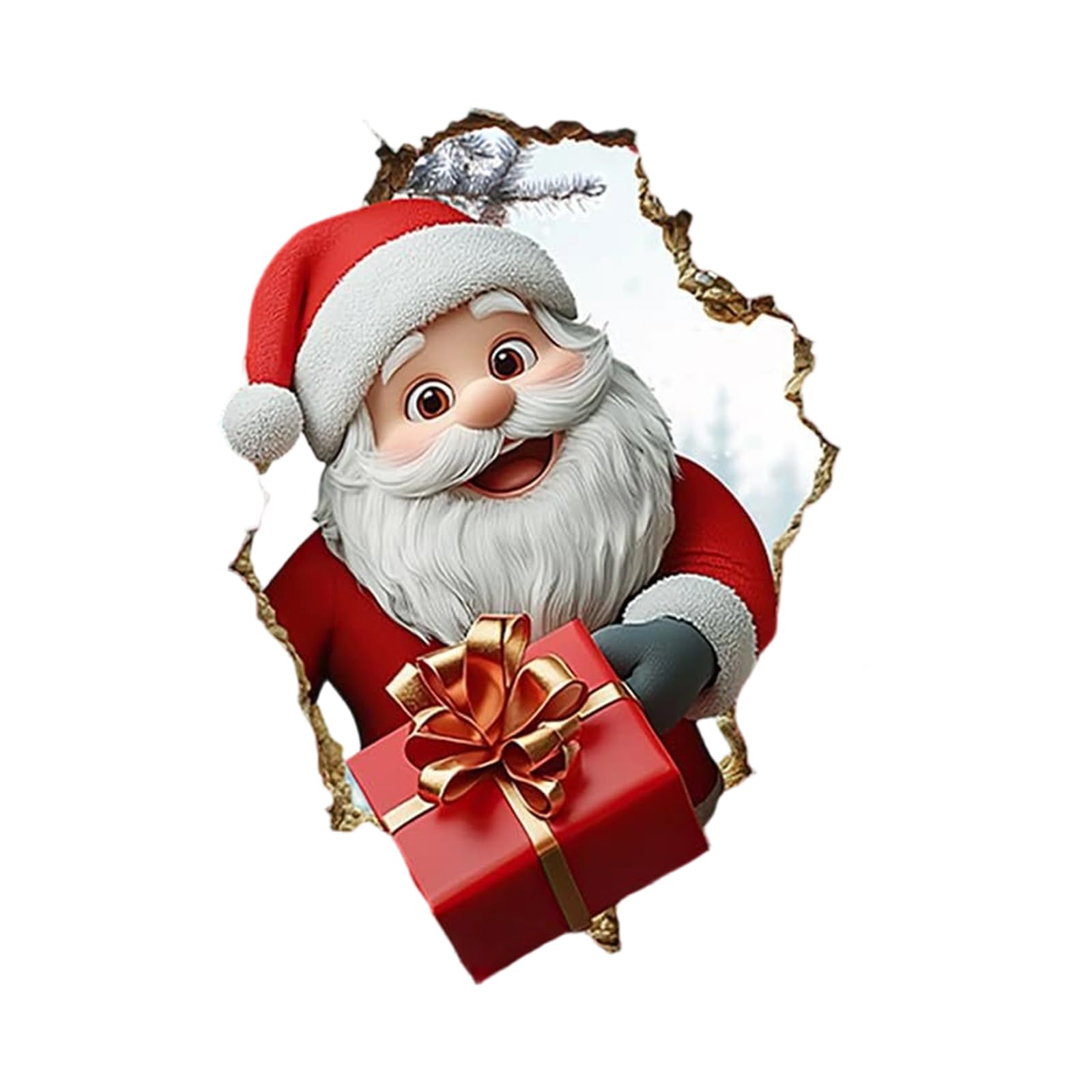 3D Christmas Wall Sticker Santa Reindeer Cracked Window Decal for Holiday Decor Christmas Wall Art Decal