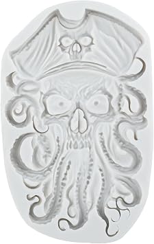 Lingzhi Halloween Skull Fondant Molds Octopus Pirate Silicone Mold for Cake Decoration Cupcake Topper Chocolate Candy Sugar Gum Paste Polymer Clay