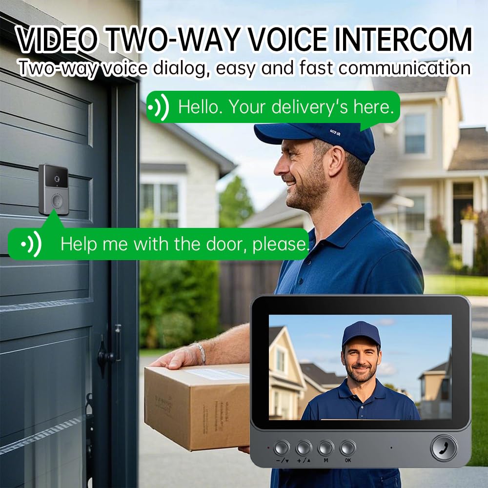 BEEBIRD Wireless 720p Video Doorbell with 4.3" LCD Display Screen | 70° Wide Angle | 2 Way Audio | Night Vision Smart Digital Doorbell Intercom System 3