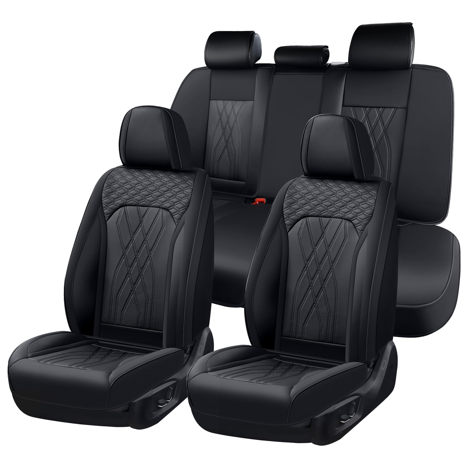 Car Seat Covers Full Set Leather Seat Cover Waterproof Car Seat Cushion 5 Seats Interior Covers Full Wrapping Edge Seat Protector Universal Fit for Most Cars Trucks SUV, Black