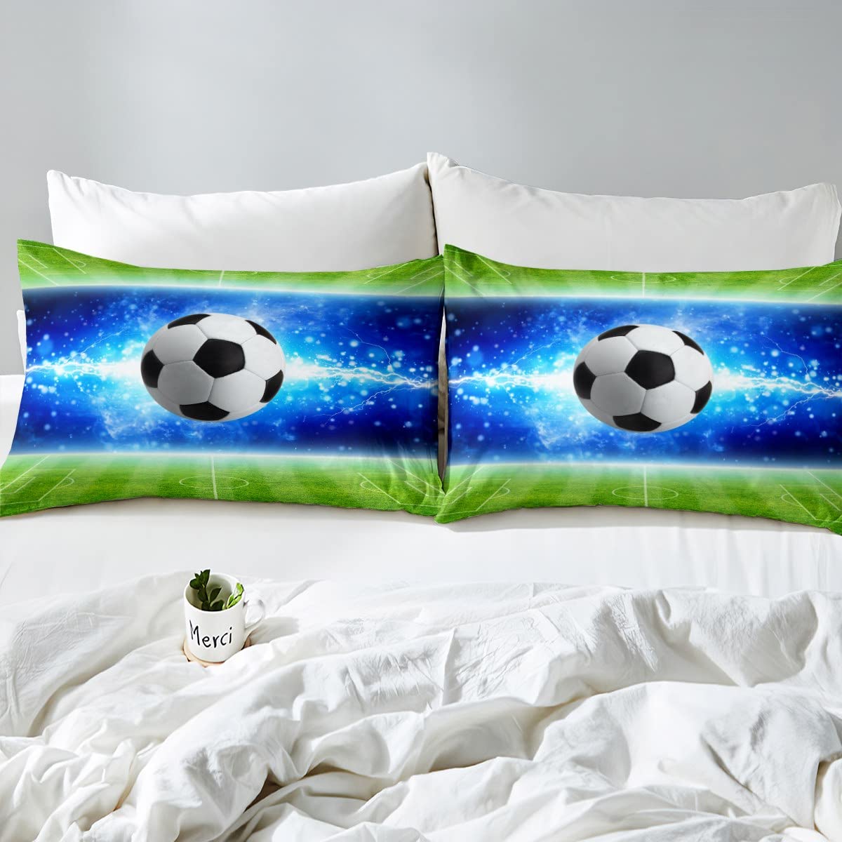 Football Kids Fitted Sheet Double Size, American Soccer Bed Cover with 2 Pillowcases - Image 4