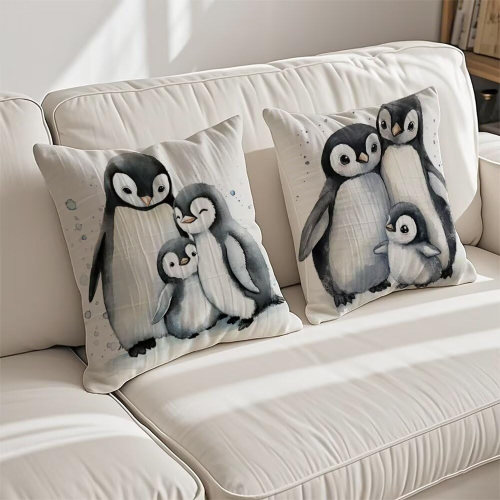 Kissenbezug 60 x 60 cm Tiere Kissen Pinguine,Sofakissen Wasserfest Leinen Kopfkissenbezug Dekorative Kissenbezüge (2er Set),Kissenhülle mit ReißVerschluss Deko Kissen für Couch Balkon Wohnzimmer q317