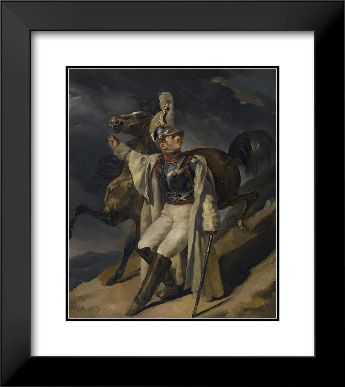 ArtDirect Théodore Géricault 20x23 Black Modern Frame and Double Matted Museum Art Print Titled - The Wounded Cuirassier, Study (Le Cuirassier Injured Leaving Fire, Sketch) (1814)