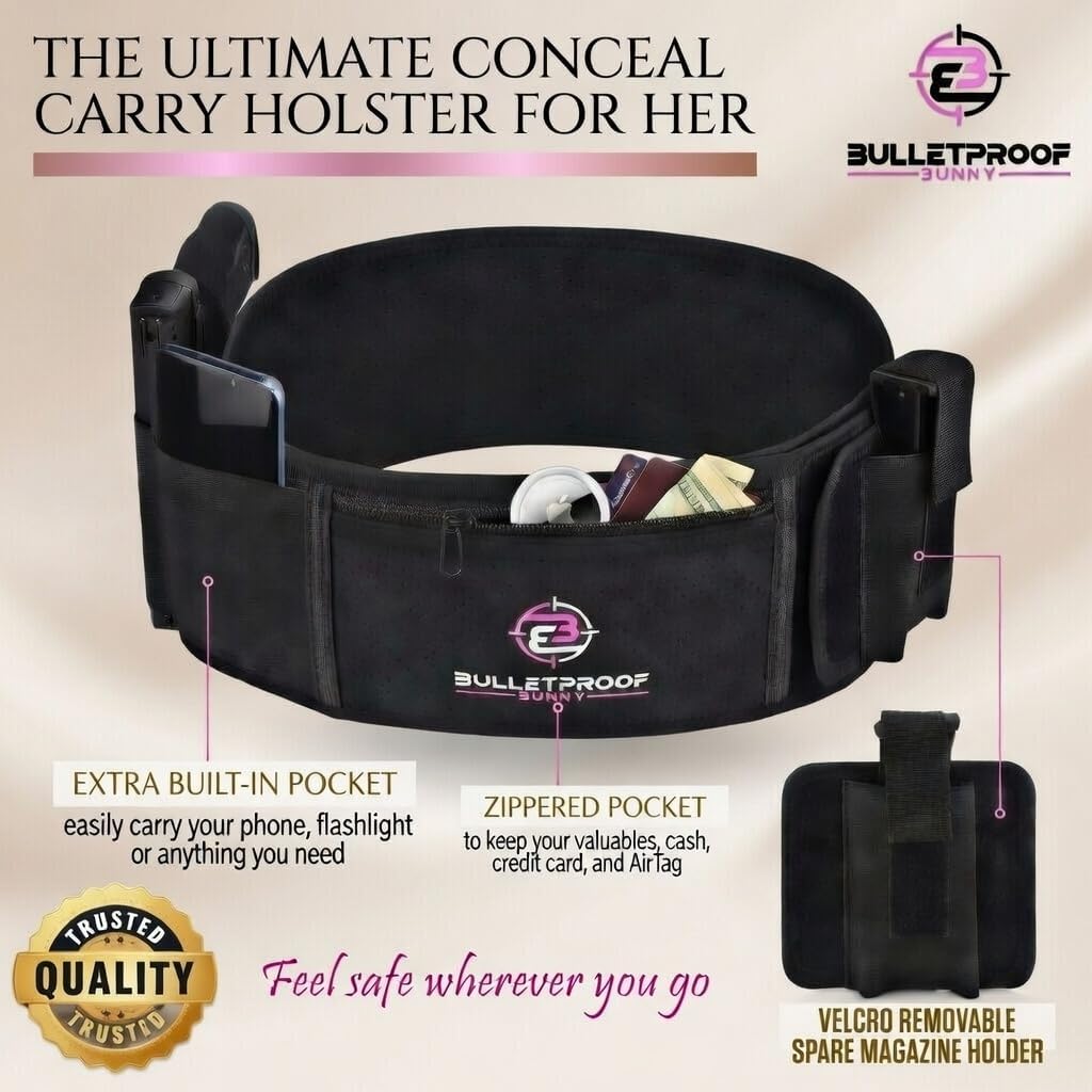 Belly Band Holster for Concealed Carry - Gun Holster for Women - Fits Glock, Smith Wesson, Taurus, Ruger, Sig, and More -Breathable Neoprene Waistband Holster for Most Pistols and Revolvers