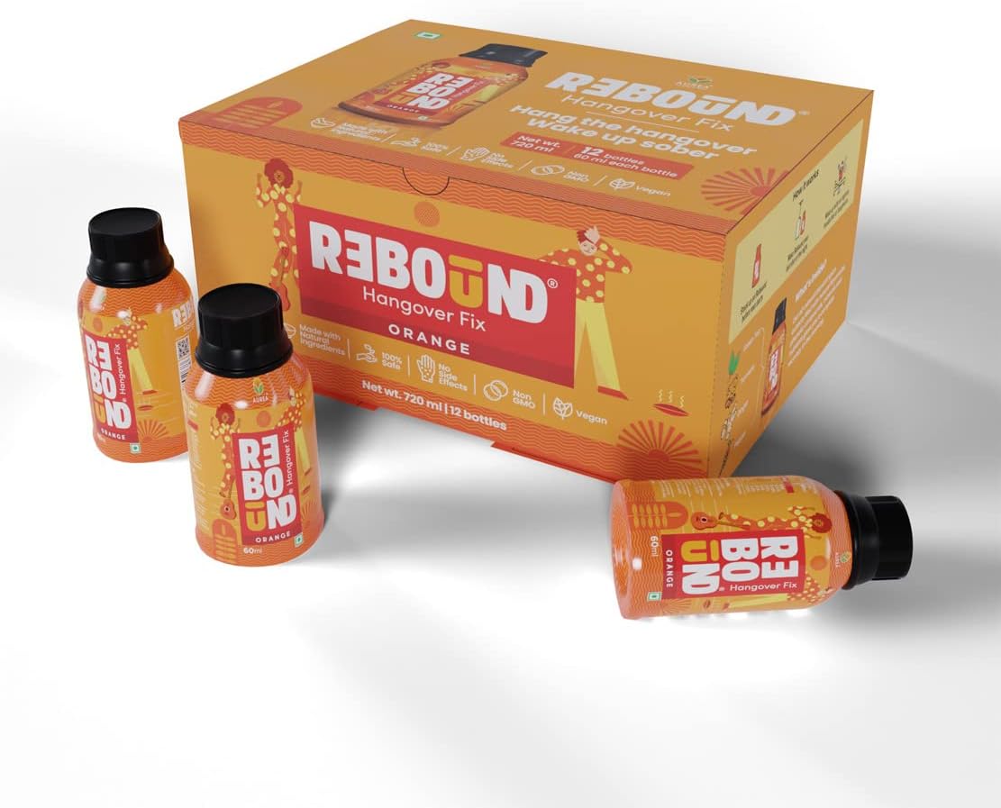 Orange Flavor Pack Of 12 - Clinically Proven Anti- Hangover Drink | 100% Safe & Vegan | Made With Natural Ingredients | Hangover Free Wake Up Next Day | Pocket Friendly | No Side Effects