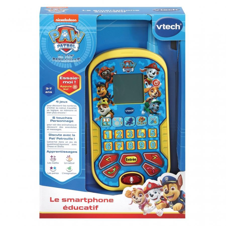 VTech - Pat' Patrouille, Le Smartphone Éducatif, Téléphone Portable Enfant avec Écran Rétroéclairé, 4 Jeux, Jouet Interactif Paw Patrol, Cadeau Enfant...