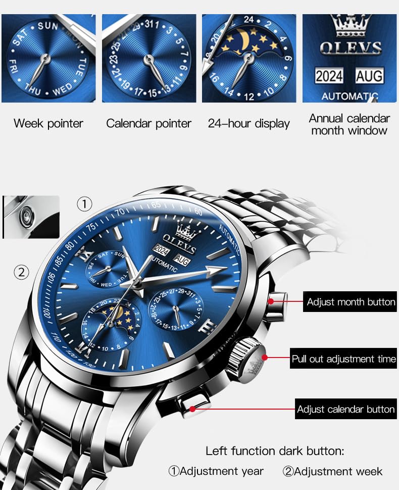 Image of OLEVS Mens Automatic Watches Skeleton Mechanical Self Winding Luxury Fashion Dress Wrist Watch Luminous Waterproof