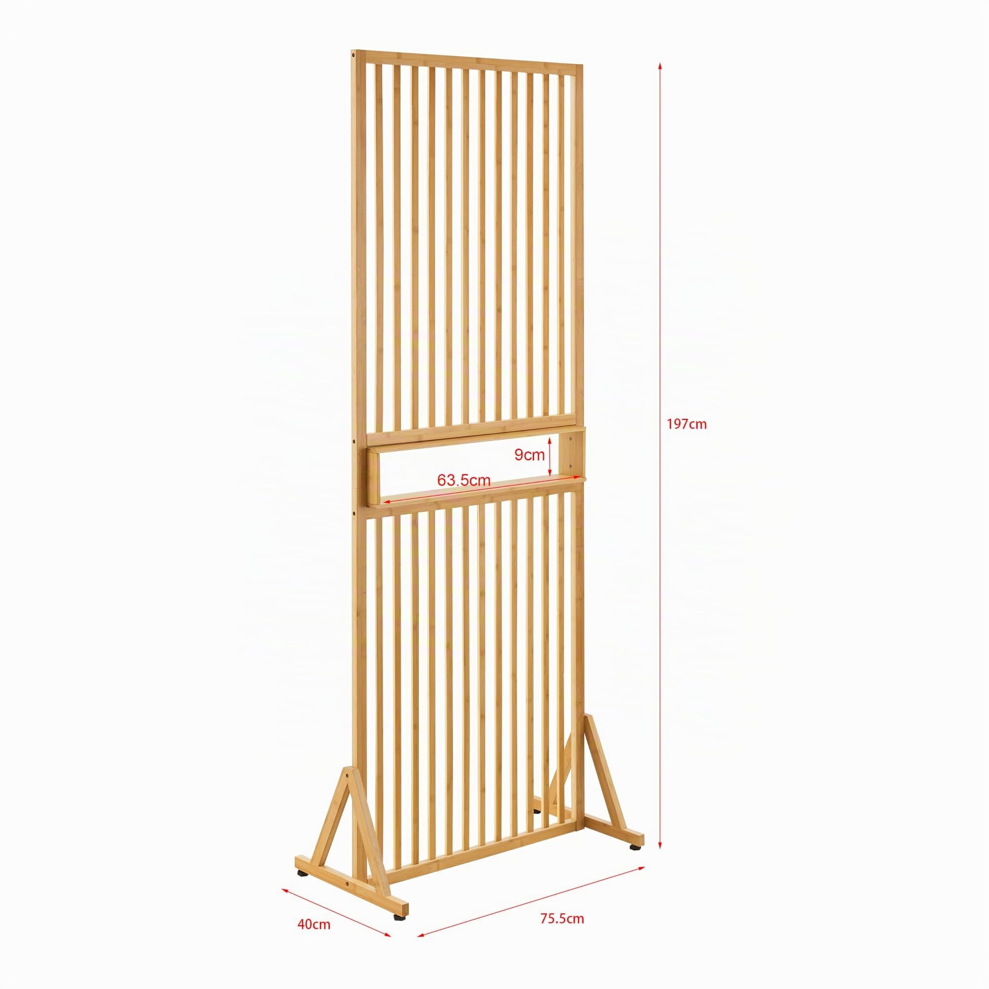 [en.casa] Separador de Ambientes para Hogar Oficina Tabique con Compartimento Abierto Biombo para Dormitorio Pantalla Privacidad Bambú 197 x 76 x 40 cm - Natural