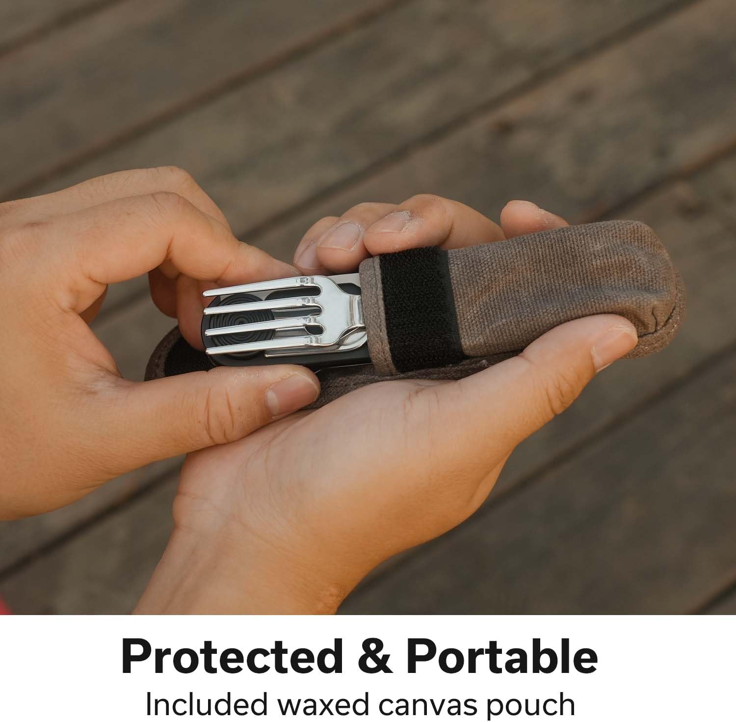 CIVIVI Partake 4-in-1 Camping Utensil, Detachable Stainless Steel Folding Knife, Fork, Spoon & Bottle Opener Multi-Tool, with Waxed Canvas Pouch for Travel Camping Hiking C24032C-1, Black