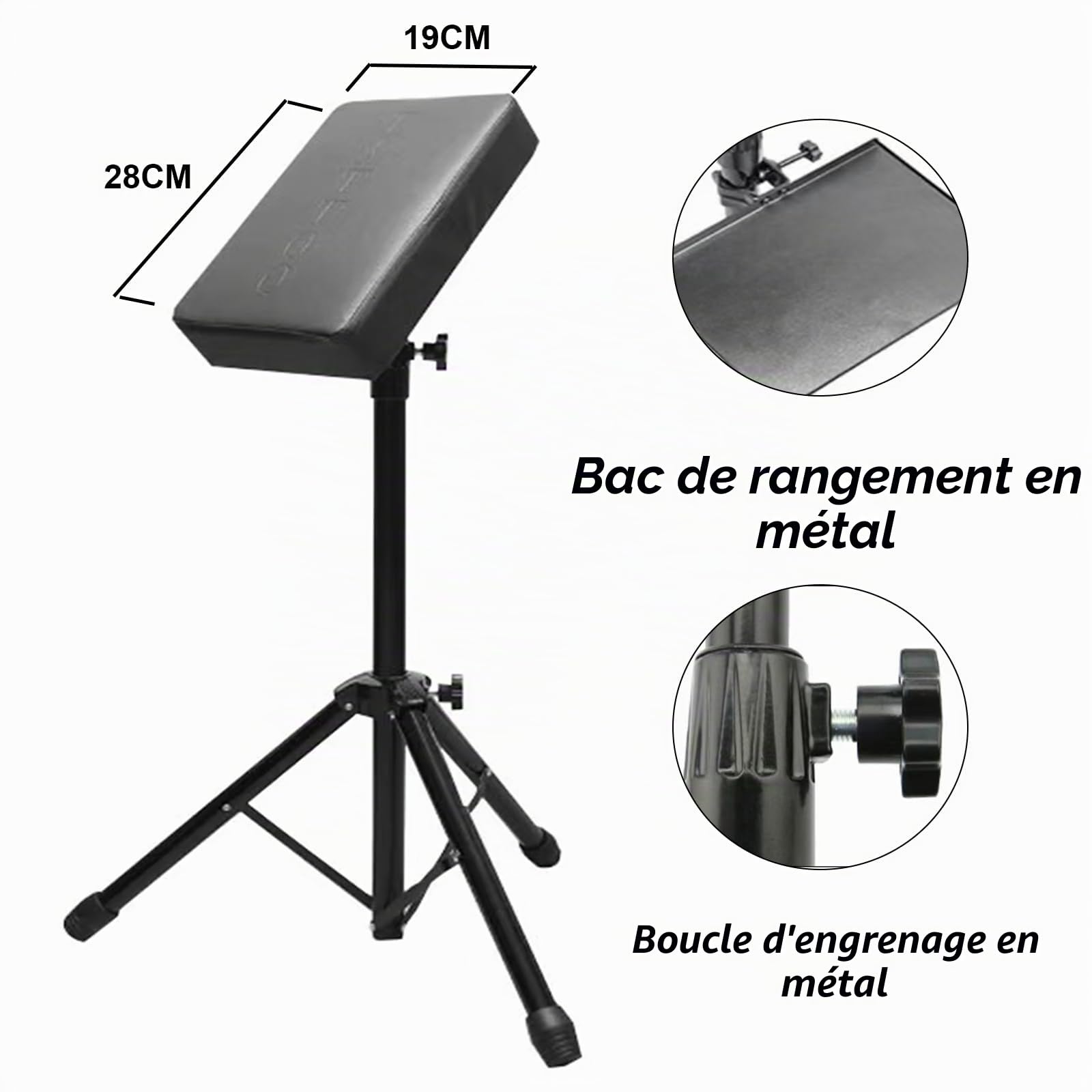 Accoudoir de tatouage avec plateau - Repose-bras pliable réglable en hauteur et en inclinaison - En cuir noir - Pour studio de tatouage