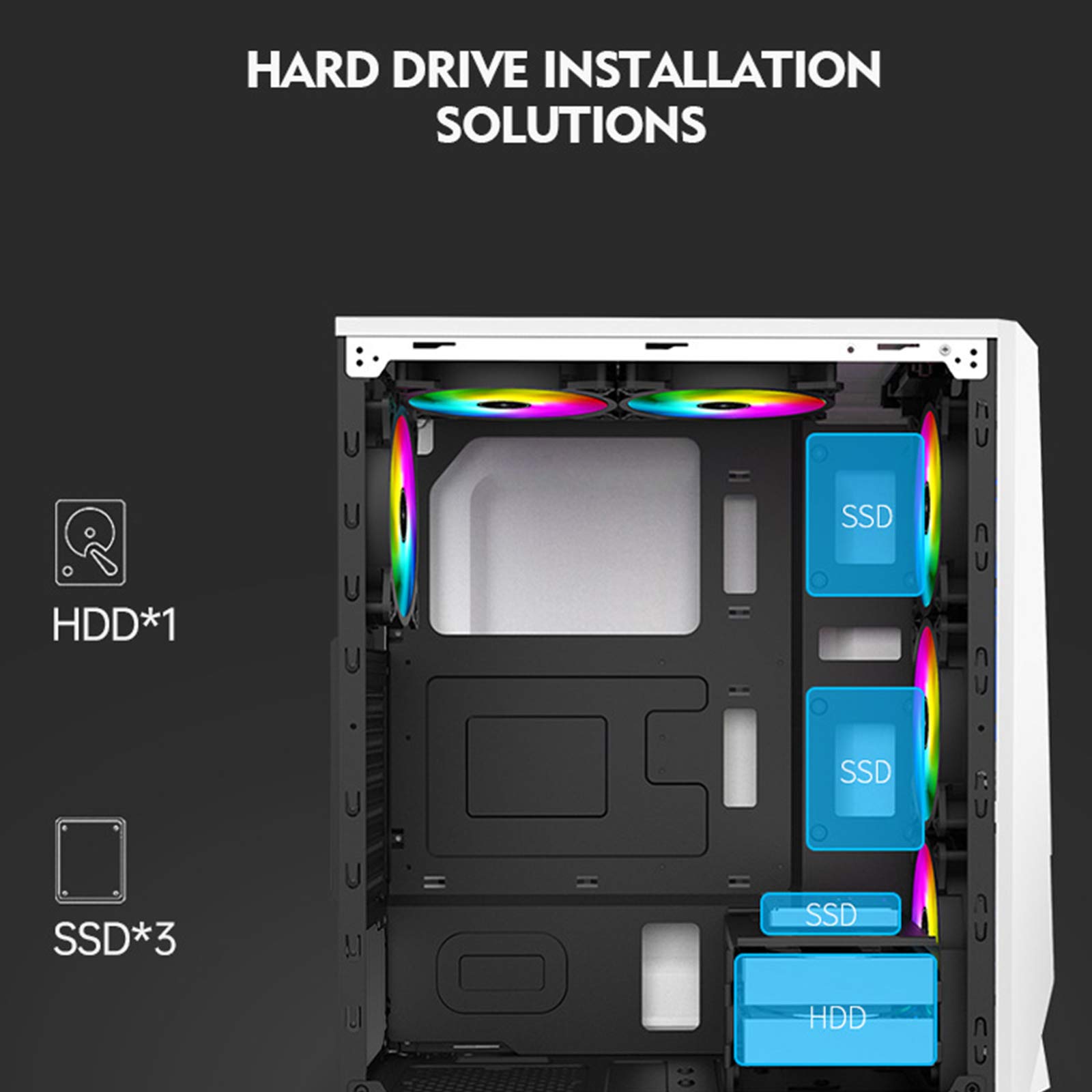 Caso Computer Case ATX Mid Tower PC Gaming - Porta USB Anteriore - Quick-Release Vetro temperato Pannello Laterale - Sistema di Gestione dei Cavi - Water-Cooling Ready - Nero/Bianco,Nero
