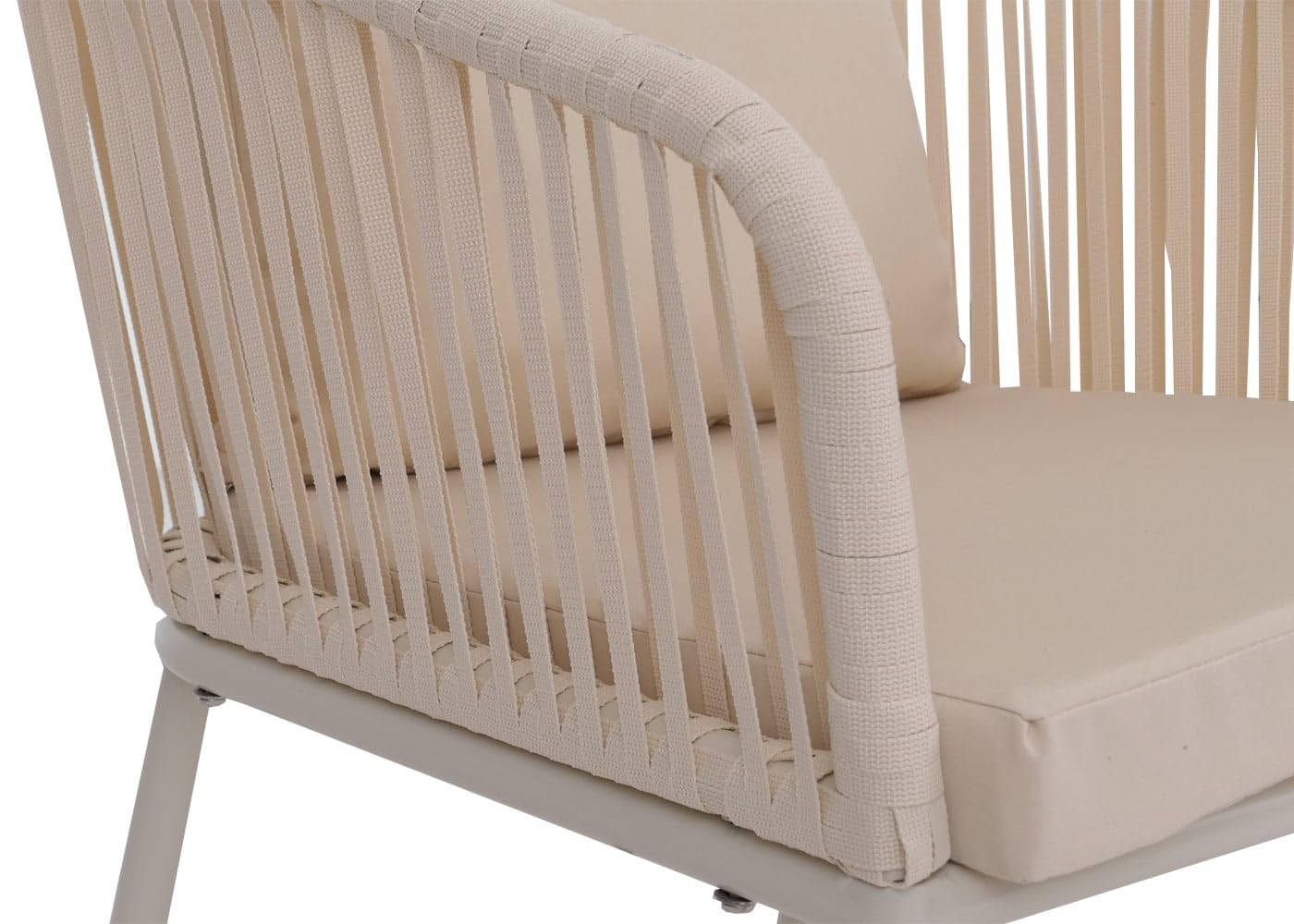 Mendler Set di 2 sedie da giardino HWC-N41, poltrona da esterno, in alluminio intreccio corda - avorio cuscini avorio