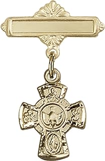 14kt Yellow Gold Baby Badge with 5-Way Charm and Polished Badge Pin 1 X 5/8 inches