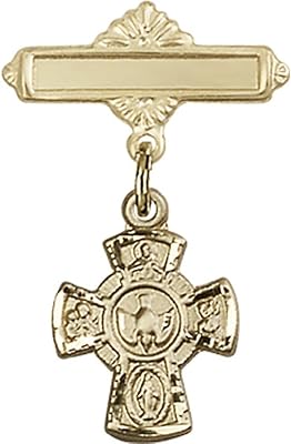 Gold Filled Baby Badge with 5-Way Charm and Polished Badge Pin 1 X 5/8 inches