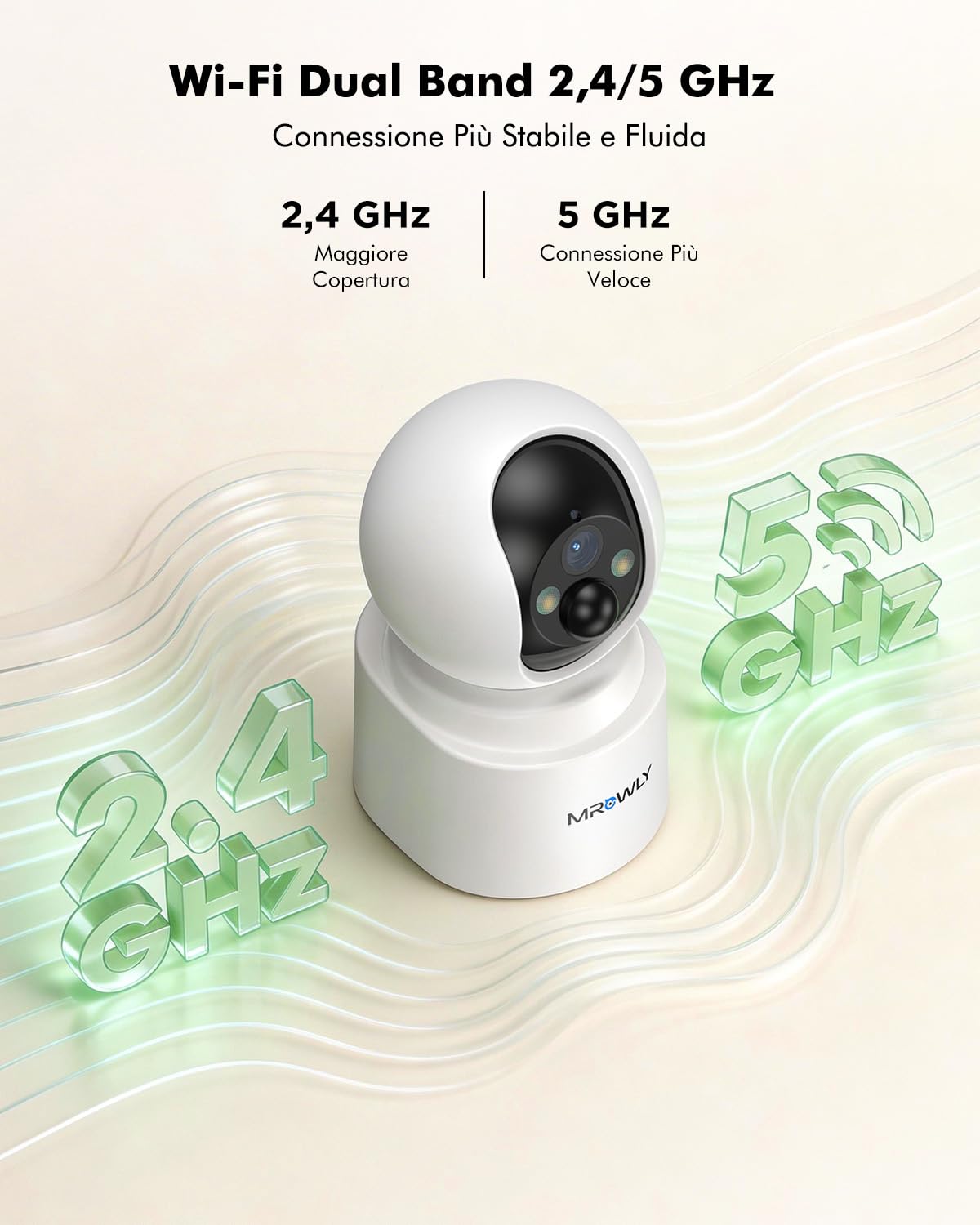 4MP 2,5K Telecamera WiFi Interno Senza Fili con Batteria 6000mAh, Rotazione 360°, Wi-Fi Dual Band 2,4/5 GHz, Rilevamento PIR, Visione Notturna a Colori, Audio Bidirezionale, Senza Forare