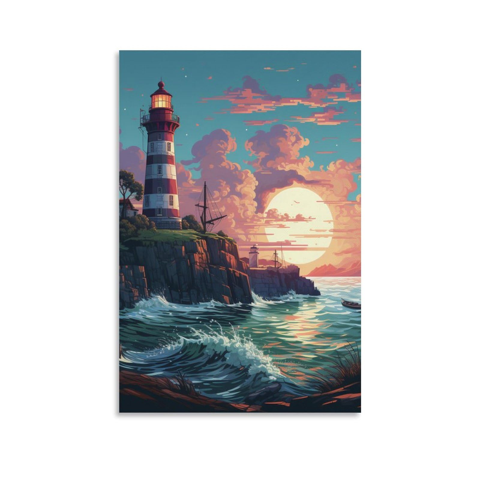 Cuadros modernos en lienzo de faro costero impresión de alta fidelidad 50x75cm para comedor 6