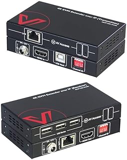 AV Access 120M/390ft 4K KVM Extender over TCP/IP Ethernet, 120Hz High Fresh Rate, 16 Sets DIP Switch, 3 Ports USB 2.0, 4K@30Hz 1080P@120Hz over Single Cat5e/6 Cable, Zero Latency