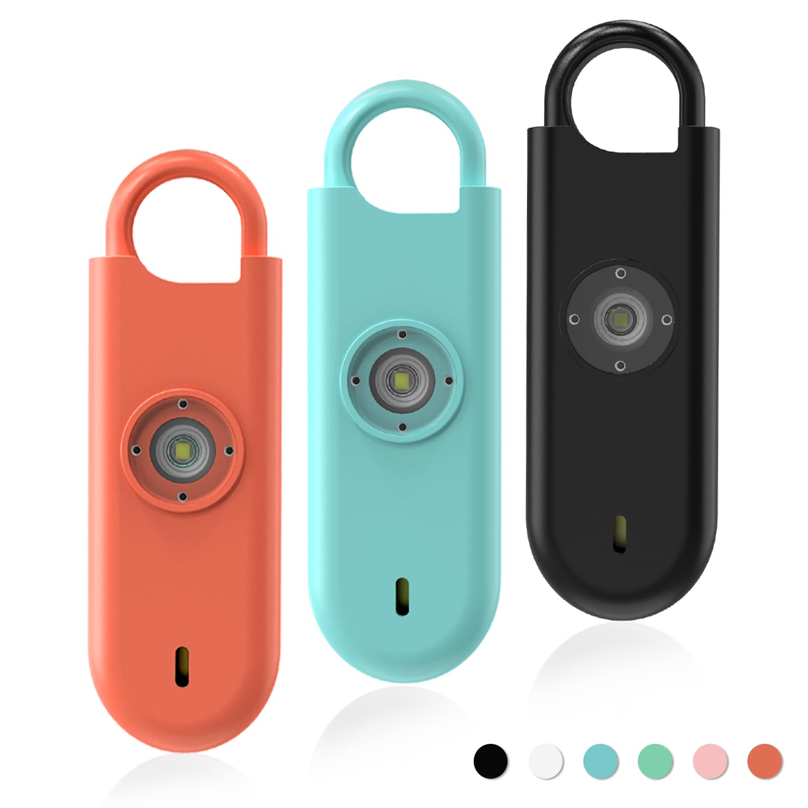 Fauxomor Personal Safety Alarm for Women, 3 Pack 140DB Rape Panic Attack Alarm Keychain Police Approved with Low Battery Notice and Strobe Light, Gift for Kids Elderly College Girls(Orange+Blue+Black)