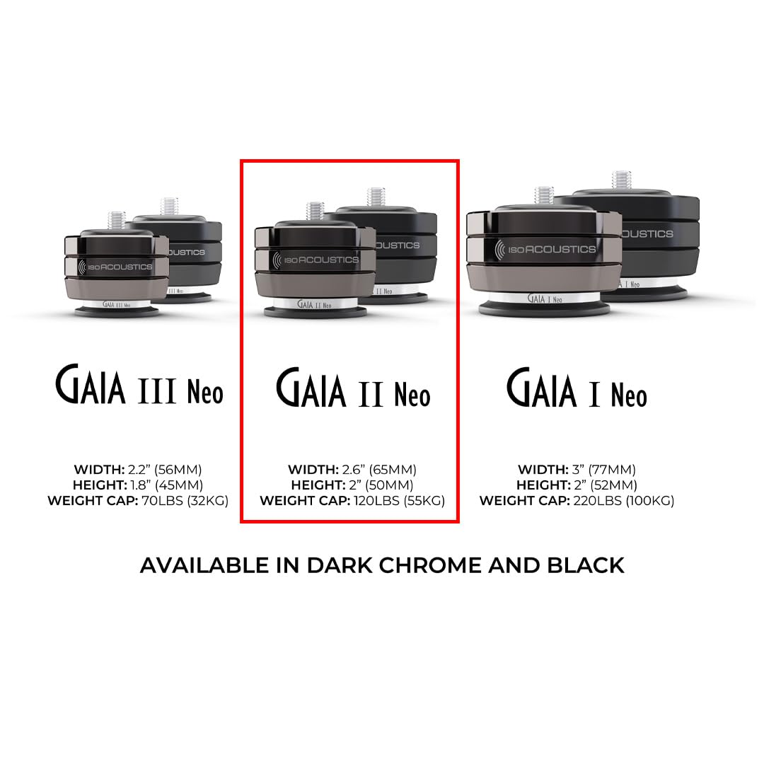 IsoAcoustics Gaia II Neo en cromo oscuro - Pies de aislamiento para altavoces y subwoofers de 55 kg o menos (juego de 4)
