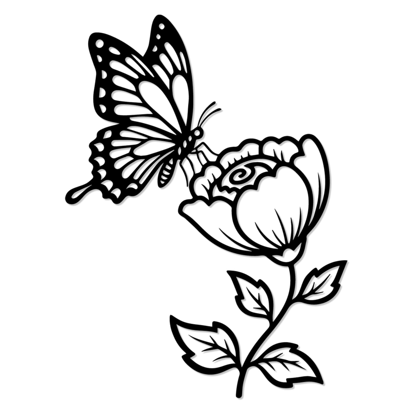 Dekoracja ścienna do salonu, dekoracja wisząca do domu (61 cm) | Motyl na kwiatku metalowa sztuka ścienna dekoracja ścienna metalowa dekoracja zewnętrzna